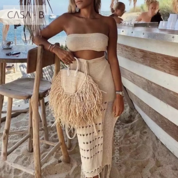 CASA B SWIM Other - NEW 💫CASA B | ST. LUCIA Midi Knit Fringe Skirt Set in Sand